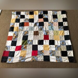 Vintage Patchwork Quilt 51x46” Multi Color Floral Flowers Granny Cottage *flaws